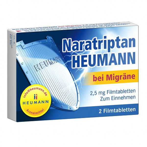 Средство от мигрени с НАРАТРИПТАНОМ NARATRIPTAN Heumann bei Migräne 2,5 mg Filmtabl. 2 шт HEUMANN PHARMA Средство от мигрени с НАРАТРИПТАНОМ NARATRIPTAN Heumann bei Migräne 2,5 mg Filmtabl. 2 шт HEUMANN PHARMA